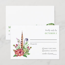Rustic Boho Succulent Cactus Greenery Wedding RSVP Kaartje