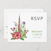 Rustic Boho Succulent Cactus Greenery Wedding RSVP Uitnodiging Briefkaart (Voorkant / Achterkant)