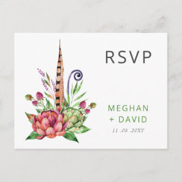 Rustic Boho Succulent Cactus Greenery Wedding RSVP Uitnodiging Briefkaart