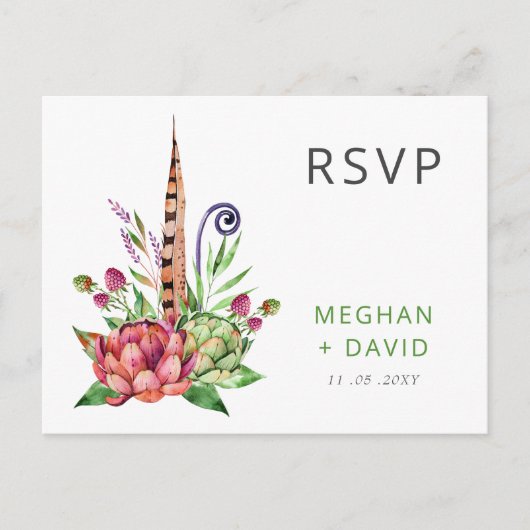 Rustic Boho Succulent Cactus Greenery Wedding RSVP Uitnodiging Briefkaart (Voorkant)