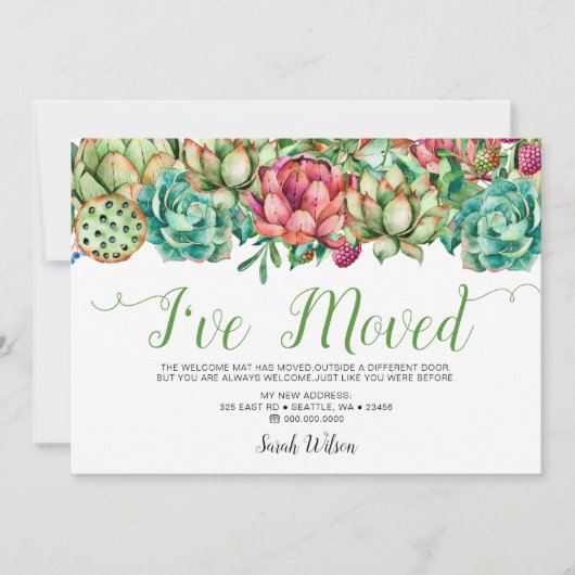 Rustic Boho Succulent Cactus Ik heb verhuisd Aankondiging (Voorkant)