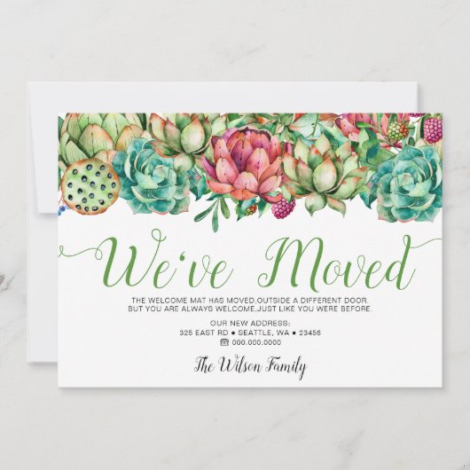 Rustic Boho Succulent Cactus We hebben verhuisd Aankondiging (Voorkant)