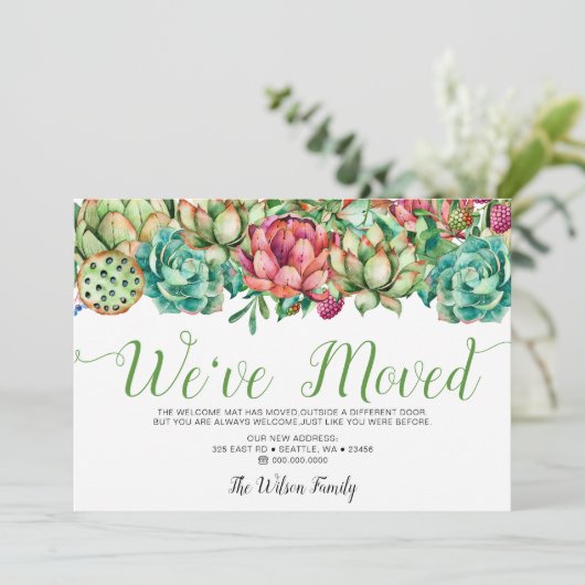 Rustic Boho Succulent Cactus We hebben verhuisd Aankondiging (Staand voorkant)