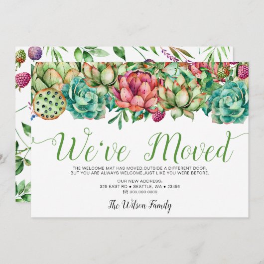 Rustic Boho Succulent Cactus We hebben verhuisd Aankondiging (Voorkant / Achterkant)