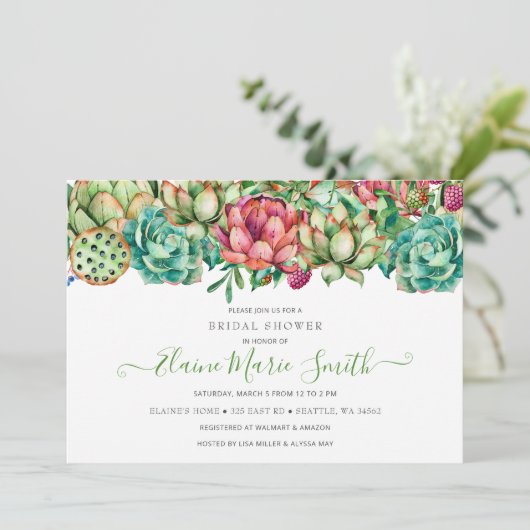 Rustic Boho Succulent Greenery Vrijgezellenfeest Kaart (Staand voorkant)