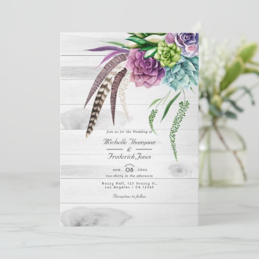 Rustic Boho Succulents QR Code RSVP Weddenschap Kaart (Staand voorkant)
