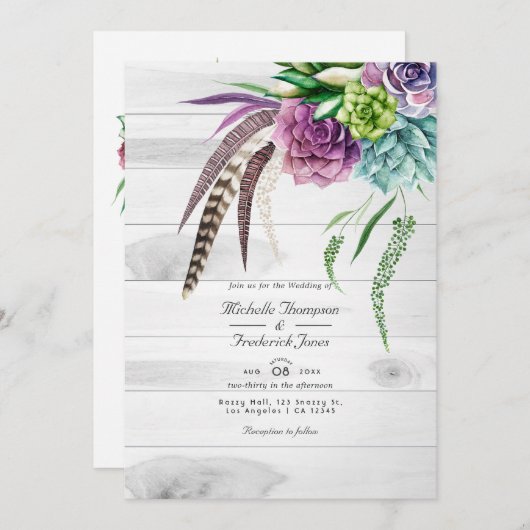 Rustic Boho Succulents QR Code RSVP Weddenschap Kaart (Voorkant / Achterkant)