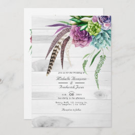Rustic Boho Succulents QR Code RSVP Weddenschap Kaart