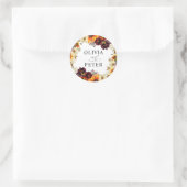 Rustic Boho Sunflower Burgundy Floral Fall Wedding Ronde Sticker (Tas)