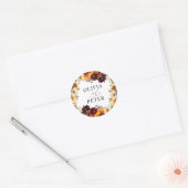 Rustic Boho Sunflower Burgundy Floral Fall Wedding Ronde Sticker (Envelop)