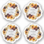 Rustic Boho Sunflower Burgundy Floral Fall Wedding Sticker (Voorkant)