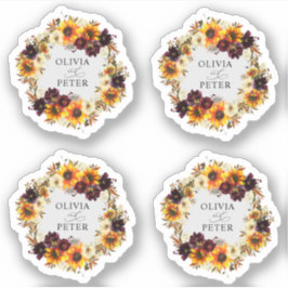 Rustic Boho Sunflower Burgundy Floral Fall Wedding Sticker
