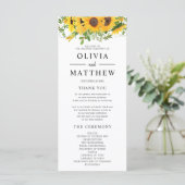 Rustic Boho Sunflower Floral Bouquet Wedding Programmakaart (Staand voorkant)