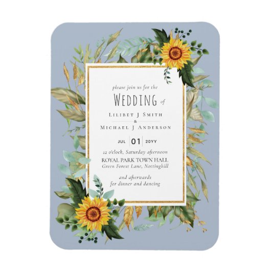 Rustic BOHO Sunflower Greenery Wedding Magneet (Verticaal)