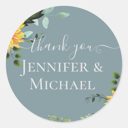 Rustic BOHO Sunflower Greenery Wedding Ronde Sticker (Voorkant)