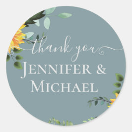 Rustic BOHO Sunflower Greenery Wedding Ronde Sticker