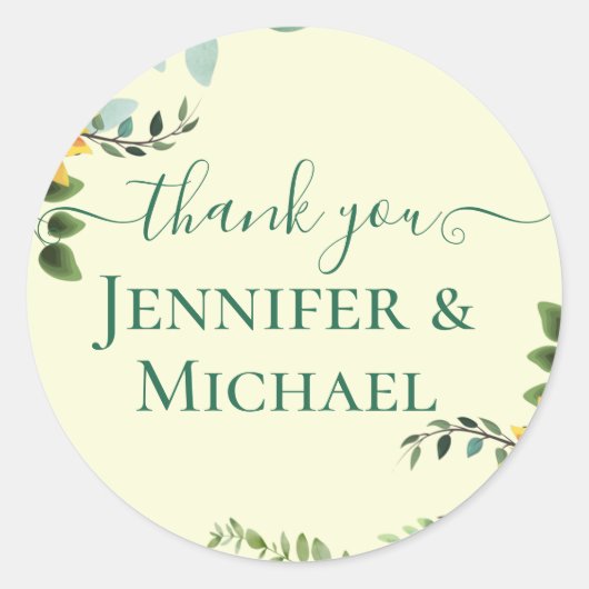 Rustic BOHO Sunflower Greenery Wedding Ronde Sticker (Voorkant)