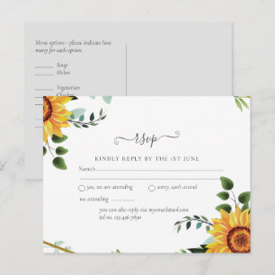 Rustic BOHO Sunflower Greenery Wedding RSVP Briefkaart
