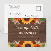 Rustic Boho Sunflower Rozen Wedding Save the Date Briefkaart (Voorkant / Achterkant)