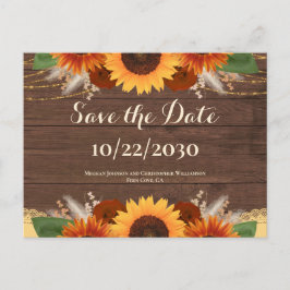 Rustic Boho Sunflower Rozen Wedding Save the Date Briefkaart