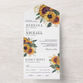 Rustic Boho Sunflower Wedding All In One Uitnodiging (Binnen)