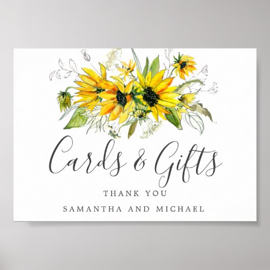 Rustic Boho Sunflower Wedding Cards and Gifts Sign Poster (Voorkant)