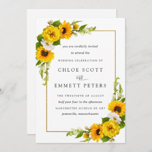 Rustic Boho Sunflower Yellow Summer Floral Wedding Kaart