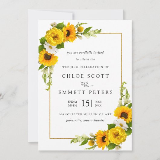 Rustic Boho Sunflower Yellow Summer Floral Wedding Kaart (Voorkant)