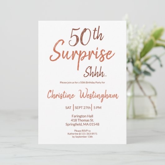 Rustic Boho Surprise 50th Birthday Invitation Kaart (Staand voorkant)