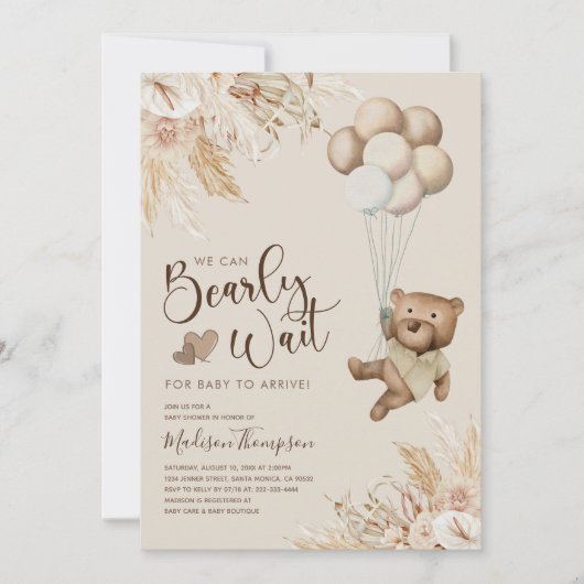 Rustic Boho Teddy Bear Baby shower Uitnodiging (Voorkant)