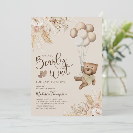 Rustic Boho Teddy Bear Baby shower Uitnodiging (Staand voorkant)
