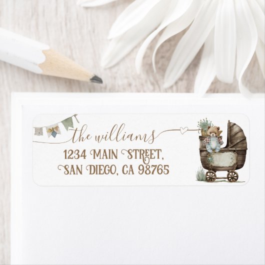 Rustic Boho teddy beer Boy baby shower Etiket (Insitu)