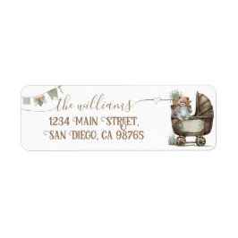 Rustic Boho teddy beer Boy baby shower Etiket