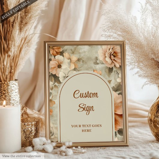 Rustic Boho Terra Cotta Ivory Floral Personalized Poster