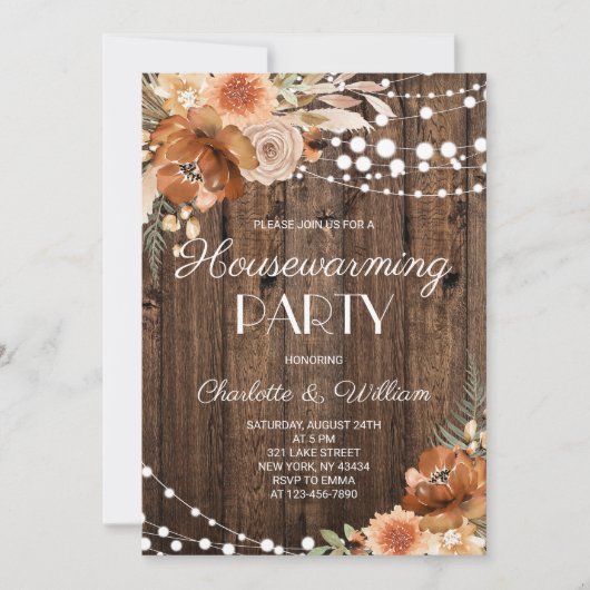 Rustic Boho Terracotta Floral Housewarming Party Kaart (Voorkant)