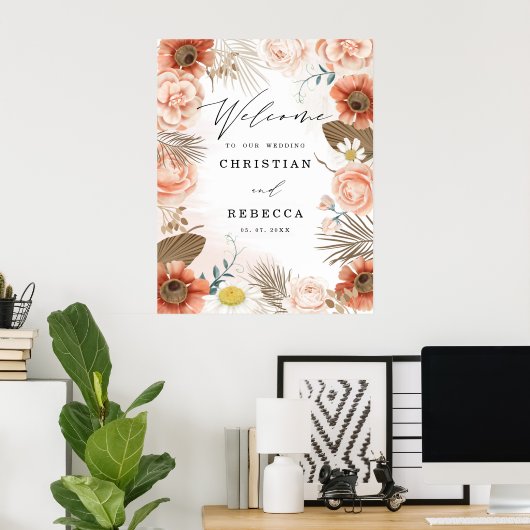 Rustic Boho Terracotta Floral Wedding Welcome Sign Poster (Thuiskantoor)
