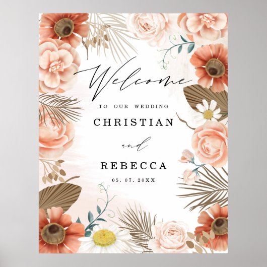 Rustic Boho Terracotta Floral Wedding Welcome Sign Poster (Voorkant)