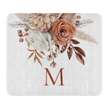 Rustic Boho Terracotta Florals Monogram Initiaal