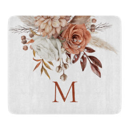 Rustic Boho Terracotta Florals Monogram Initiaal Snijplank