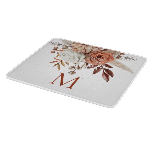 Rustic Boho Terracotta Florals Monogram Initiaal Snijplank (Hoek)