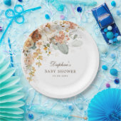 Rustic Boho Terracotta Flower Baby shower Papieren Bordje (Feest)