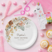 Rustic Boho Terracotta Flower Baby shower Papieren Bordje (Feest)