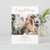 Rustic Boho Terracotta Rust Elegant Script Photo Feestdagenkaart (Staand voorkant)