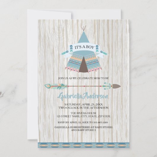 Rustic Boho Tribal Teepee Baby Boy Baby shower Kaart (Voorkant)
