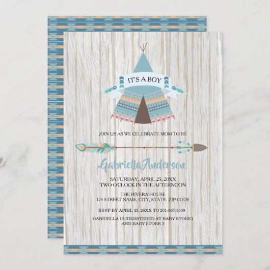 Rustic Boho Tribal Teepee Baby Boy Baby shower Kaart (Voorkant / Achterkant)
