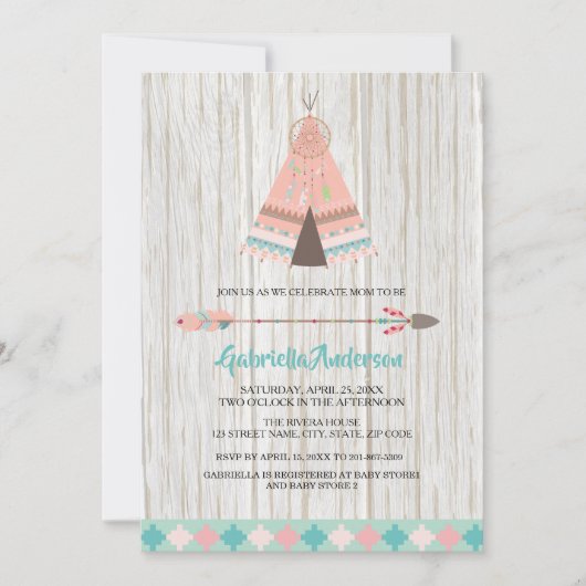 Rustic Boho Tribal Teepee Baby shower Invitation Kaart (Voorkant)