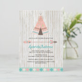 Rustic Boho Tribal Teepee Baby shower Invitation Kaart (Staand voorkant)
