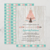 Rustic Boho Tribal Teepee Baby shower Invitation Kaart (Voorkant / Achterkant)