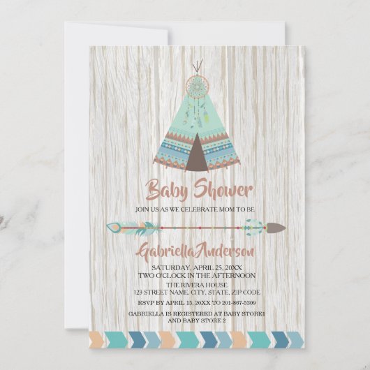 Rustic Boho Tribal Teepee Baby shower Kaart (Voorkant)