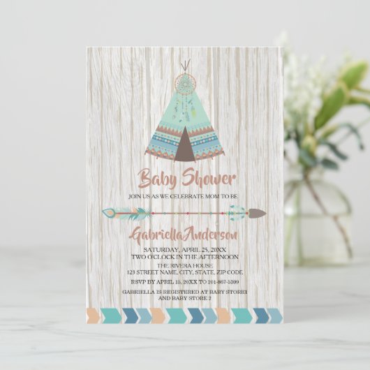 Rustic Boho Tribal Teepee Baby shower Kaart (Staand voorkant)